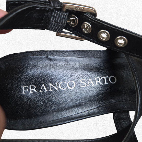 Franco Sarto Black Vegan Leather Strappy Open Toe Wedge Heel Sandals Size 7 - Picture 5 of 15